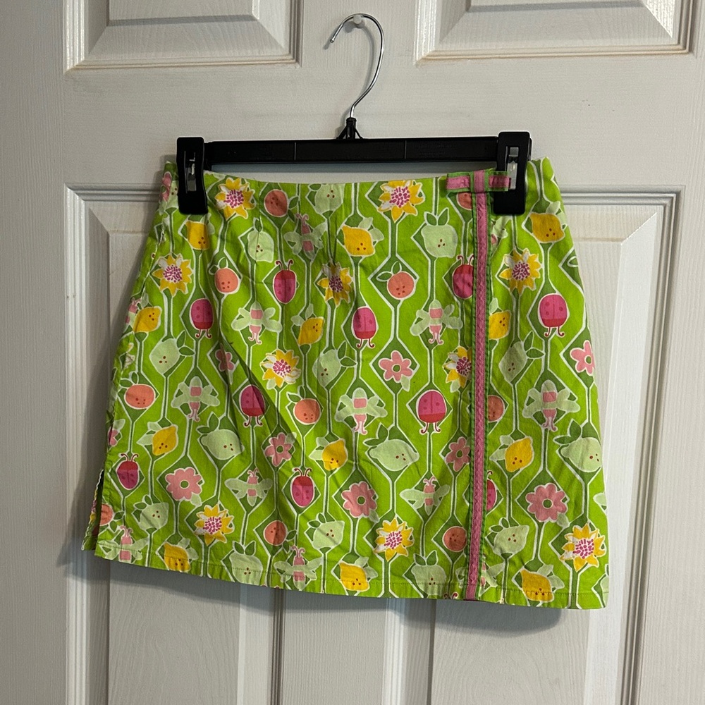 Lilly Pulitzer Green Floral Mini Skirt with Pink & Yellow Accents